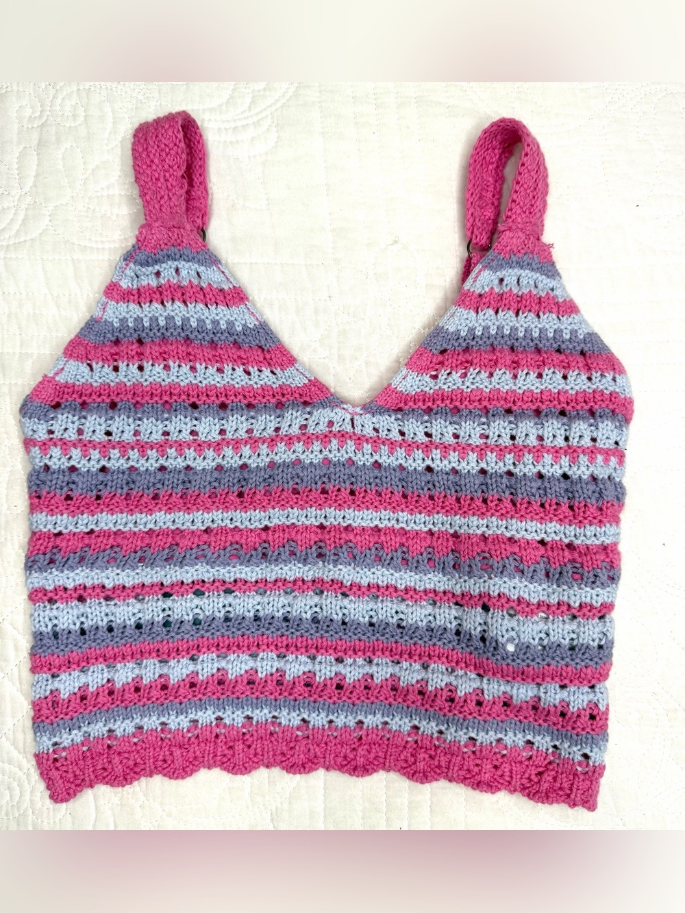 Hollister Crochet Crop Tank Top Pink Purple Stripe Adjustable Strap XXS NWT